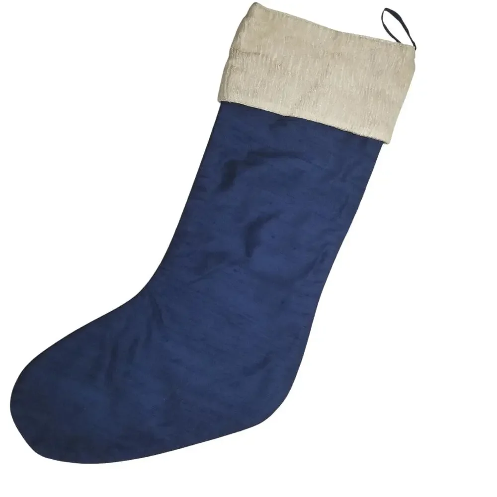 Christmas Stocking 90% Silk 10% Lurex Navy Blue Cream 18